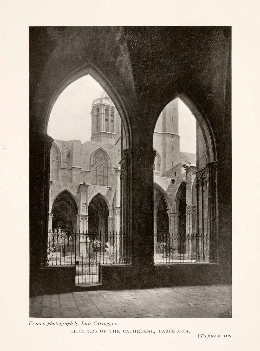 1905 Print Barcelona Spain Cathedral Cloister Courtyard Carroggio XGKA4
