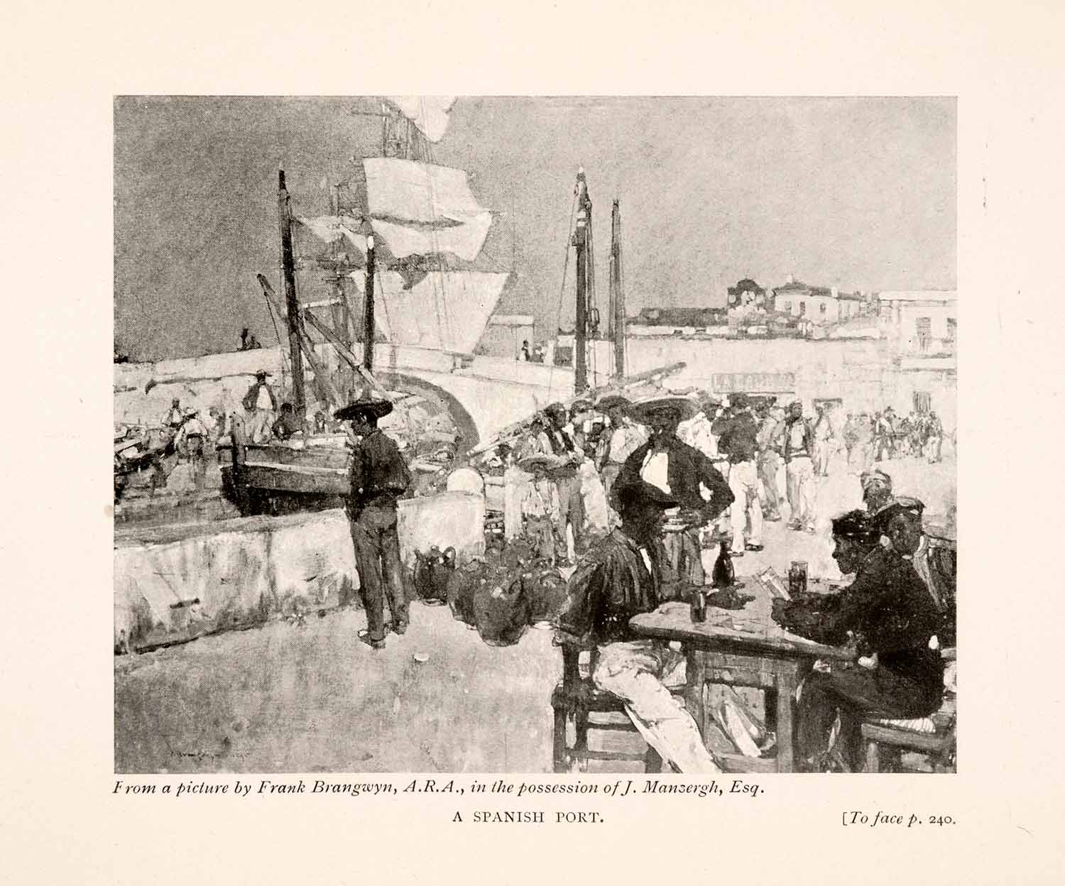 1905 Print Frank Brangwyn Art Spanish Port Spain Maritime Marine Nautical XGKA4
