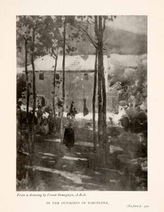 1905 Print Frank Brangwyn Art Barcelona Spain Outskirts Residential Rural XGKA4
