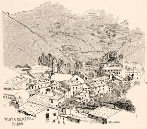 1905 Lithograph Vista General Ribas Spain Birds Eye Cityscape Frank XGKA4
