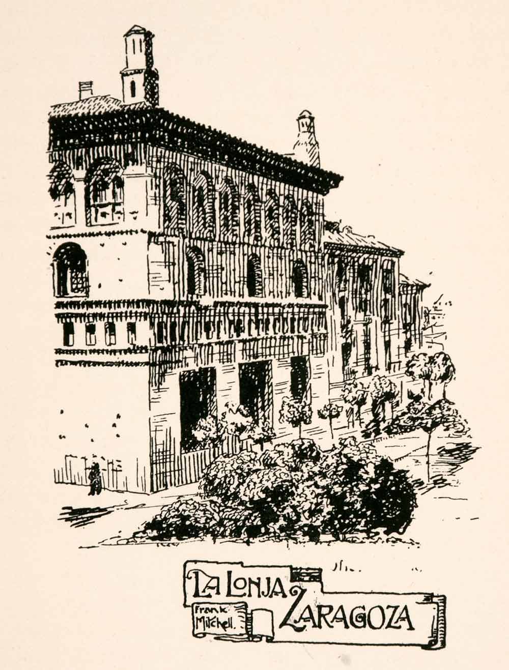 1905 Lithograph La Lonja Zaragoza Spain Historic Building Frank Mitchell XGKA4