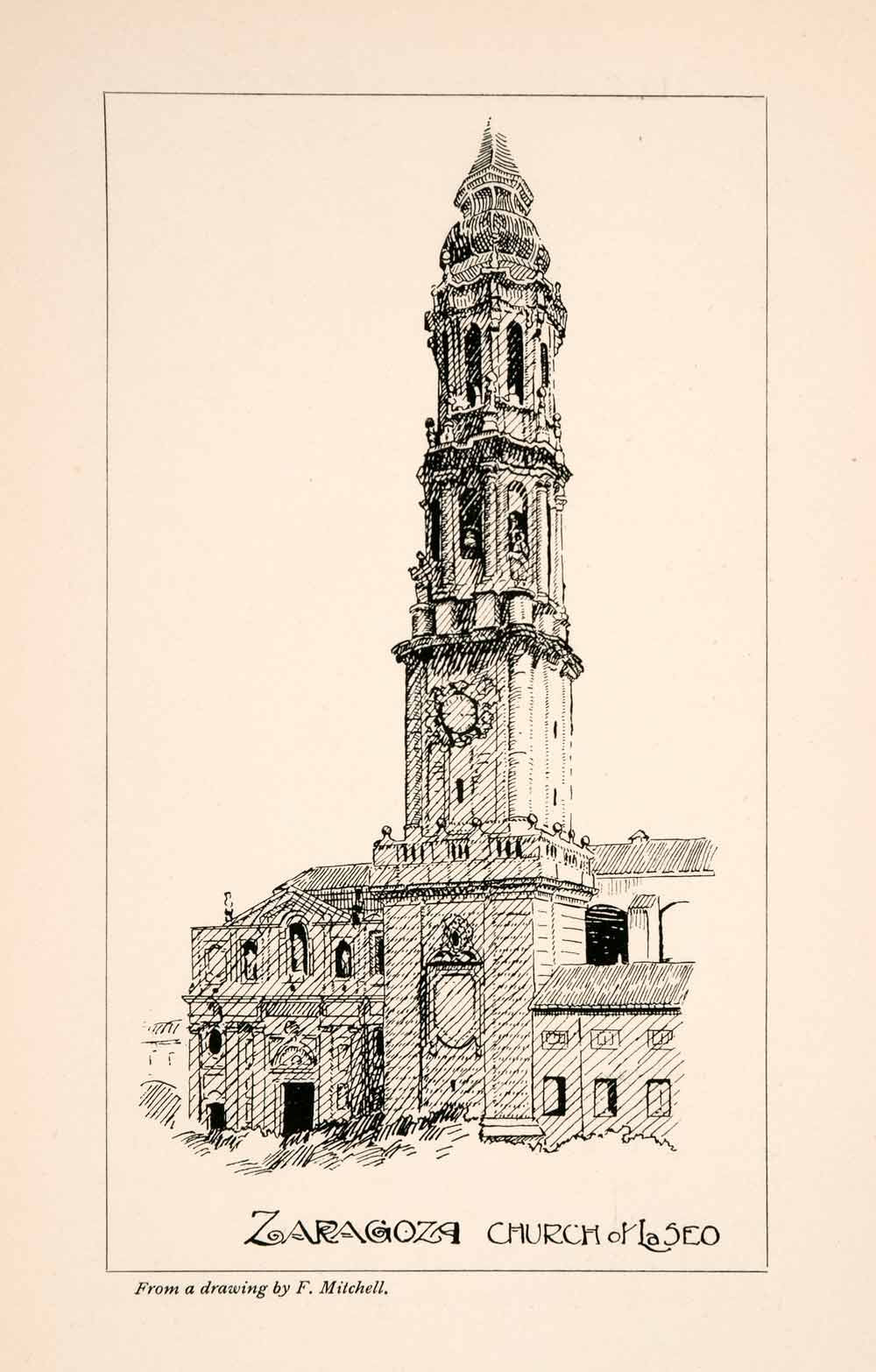 1905 Lithograph Zarazoga Spain Church La Seo Roman Catholic Savior XGKA4