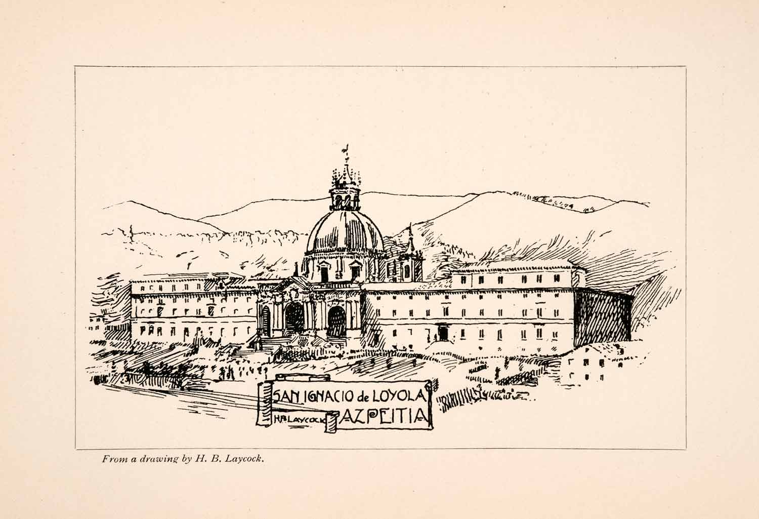 1905 Lithograph San Ignacio Loyola Basilica Church Azpeitia Spain Laycock XGKA4