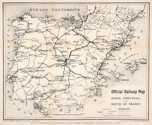 1905 Lithograph Antique Map Span Railway Route Ibiza Madrid Guadalajara XGKA4