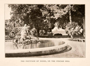 1905 Halftone Print Fountain Moses Pincian Hill Rome Italy Garden XGKA6