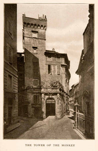 1905 Halftone Print Monkey Tower Rome Italy Architecture Street Little XGKA6