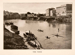 1905 Halftone Print Tiber River Rome Italy Canoe Oar City Kayak Boat Shore XGKA6