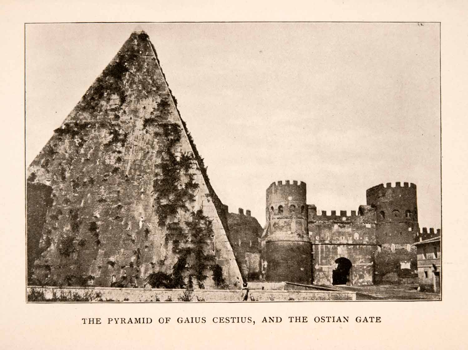 1905 Halftone Print Pyramid Gaius Cestius Ostian Gate Rome Italy XGKA6