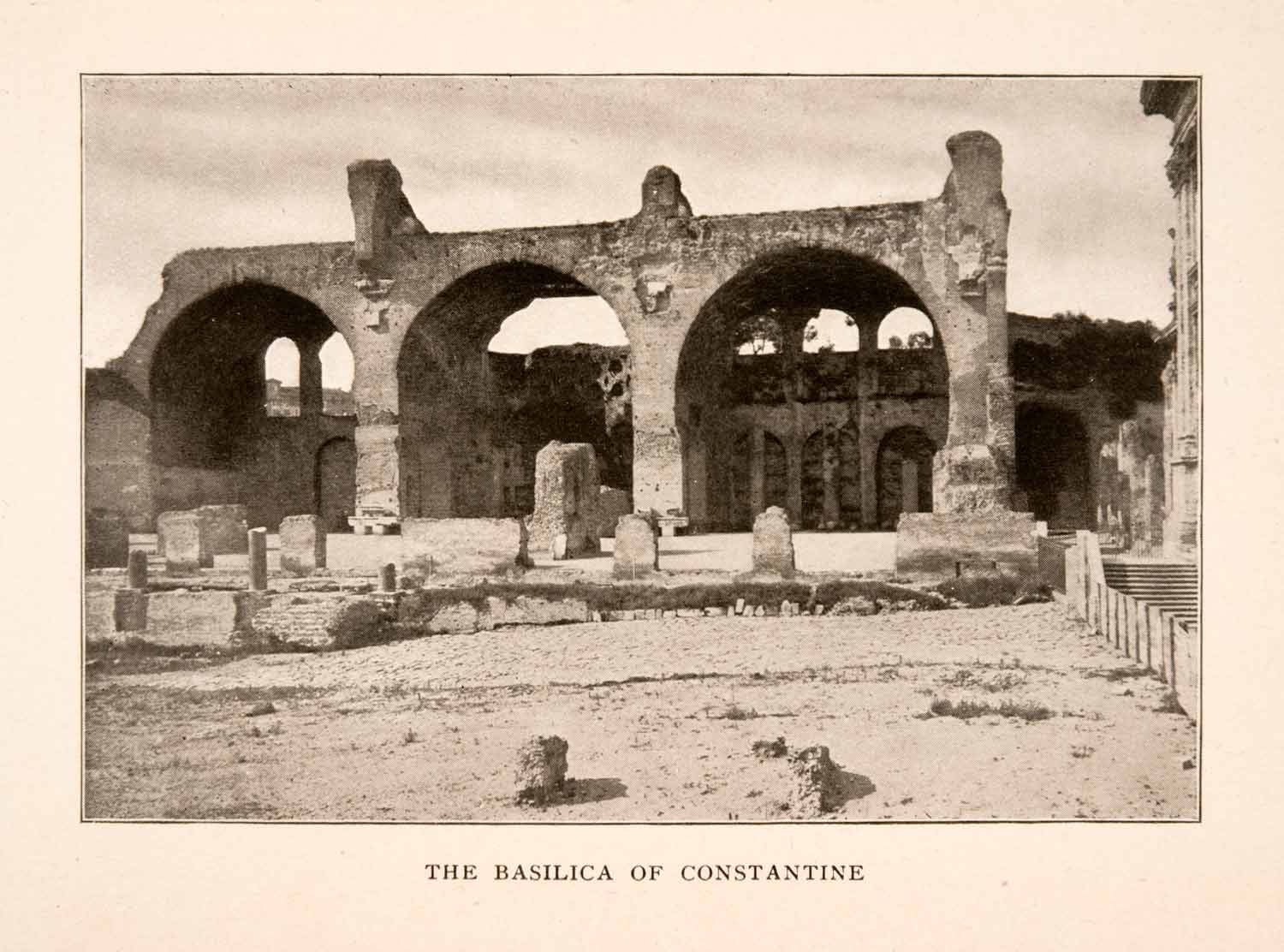 1905 Halftone Print Basilica Constantine Rome Italy Architecture XGKA6