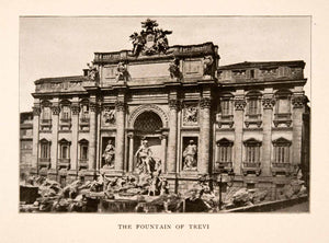 1905 Halftone Print Trevi Fountain Rome Italy Architecture Baroque Aqua XGKA6