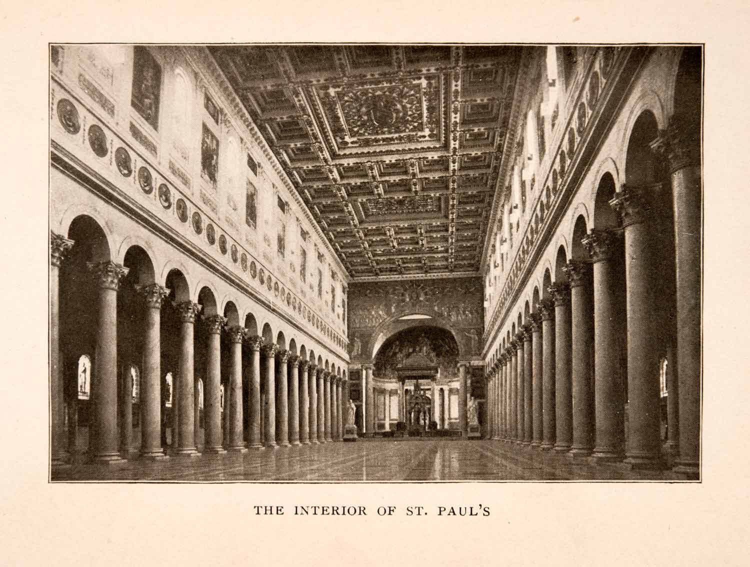1905 Halftone Print St. Paul Basilica Rome Italy Interior Architecture XGKA6