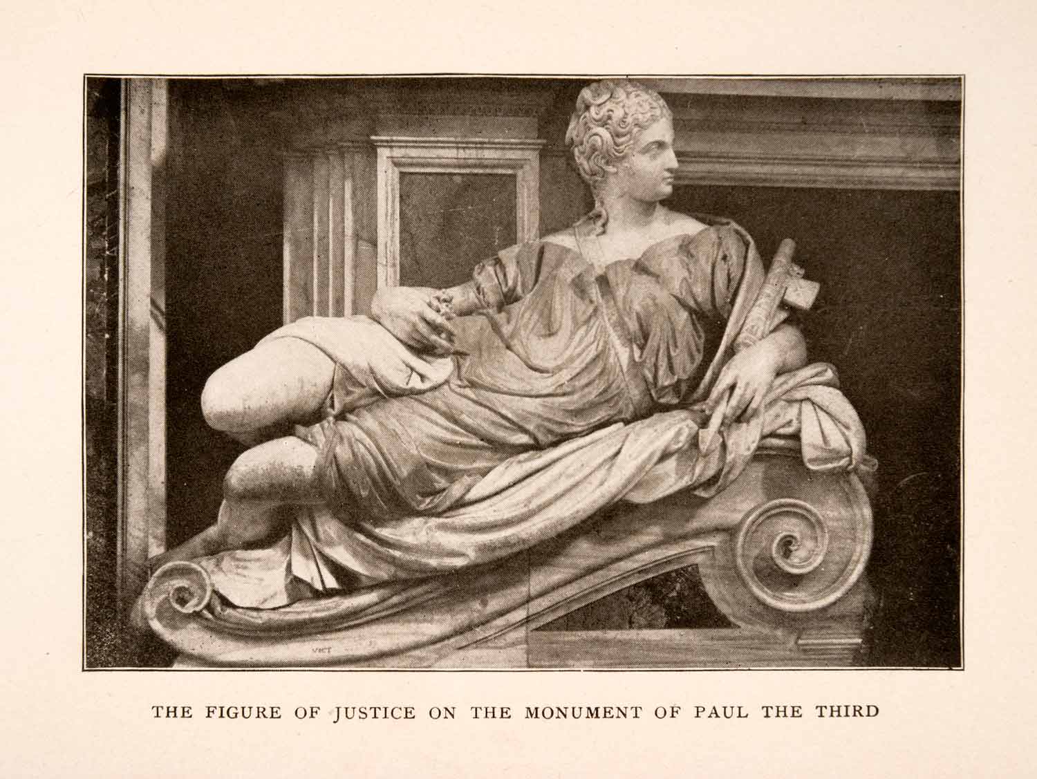 1905 Halftone Print Sculpture Justice Pope Paul Third Rome Italy Monument XGKA6