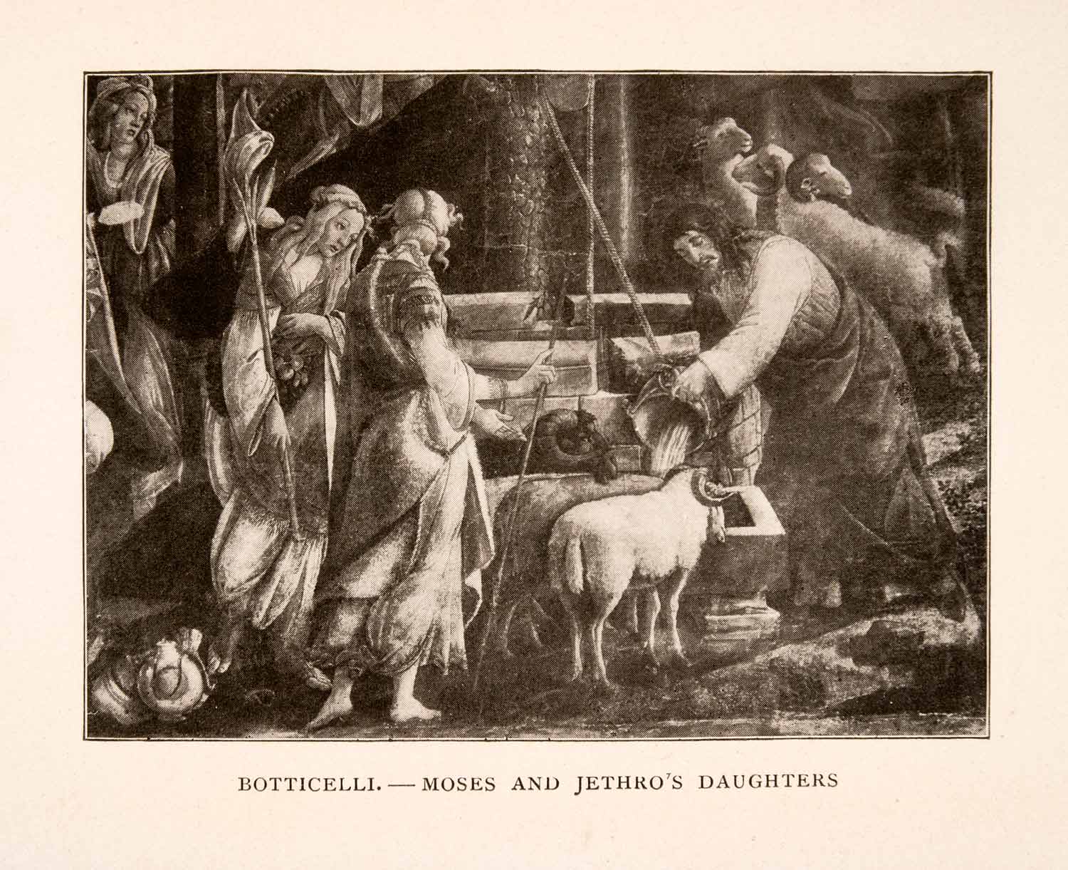 1905 Halftone Print Moses Jethro Daughters Goat Alessandro Botticelli Art XGKA6