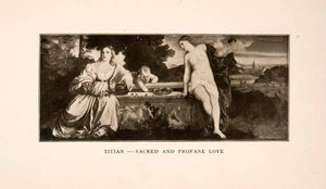 1905 Halftone Print Titian Sacred Profane Love Art Renaissance Nude XGKA6