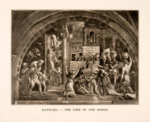 1905 Halftone Print Raphael Fire Borgo Art Nude Italian Renaissance Fresco XGKA6