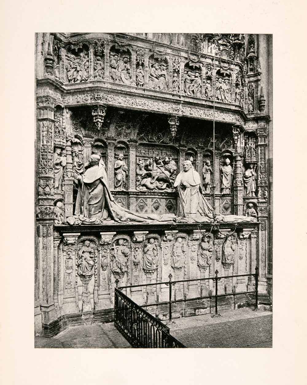 1904 Photogravure Tomb Cardinal Amboise Rouen Cathedral Carving Sculpture XGKA7