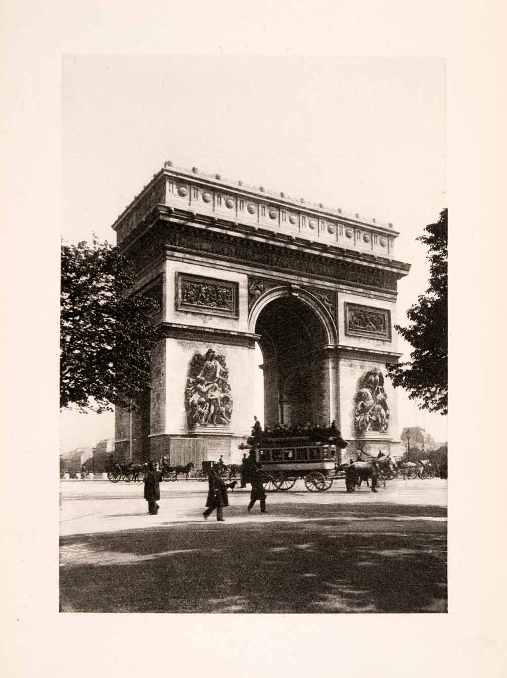 1904 Photogravure Arc Triomphe Street Scene Place Charles Gaulle Monument XGKA7