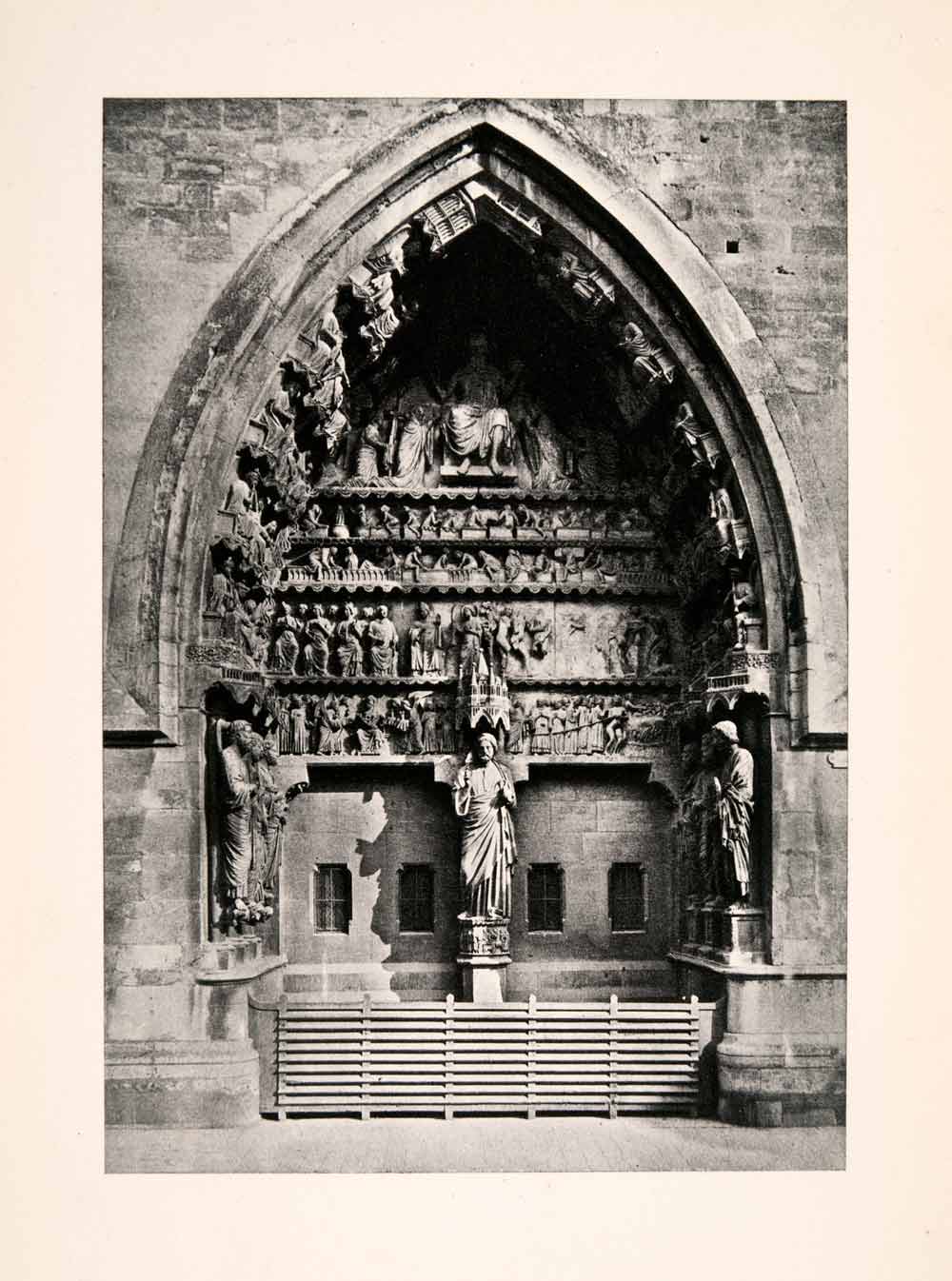 1904 Photogravure Rheims Cathedral Gate Last Judgment Sculpture Statue XGKA7