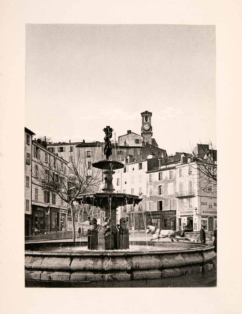 1904 Photogravure Fountain Cannes Landmark Clocktower City French Riviera XGKA7