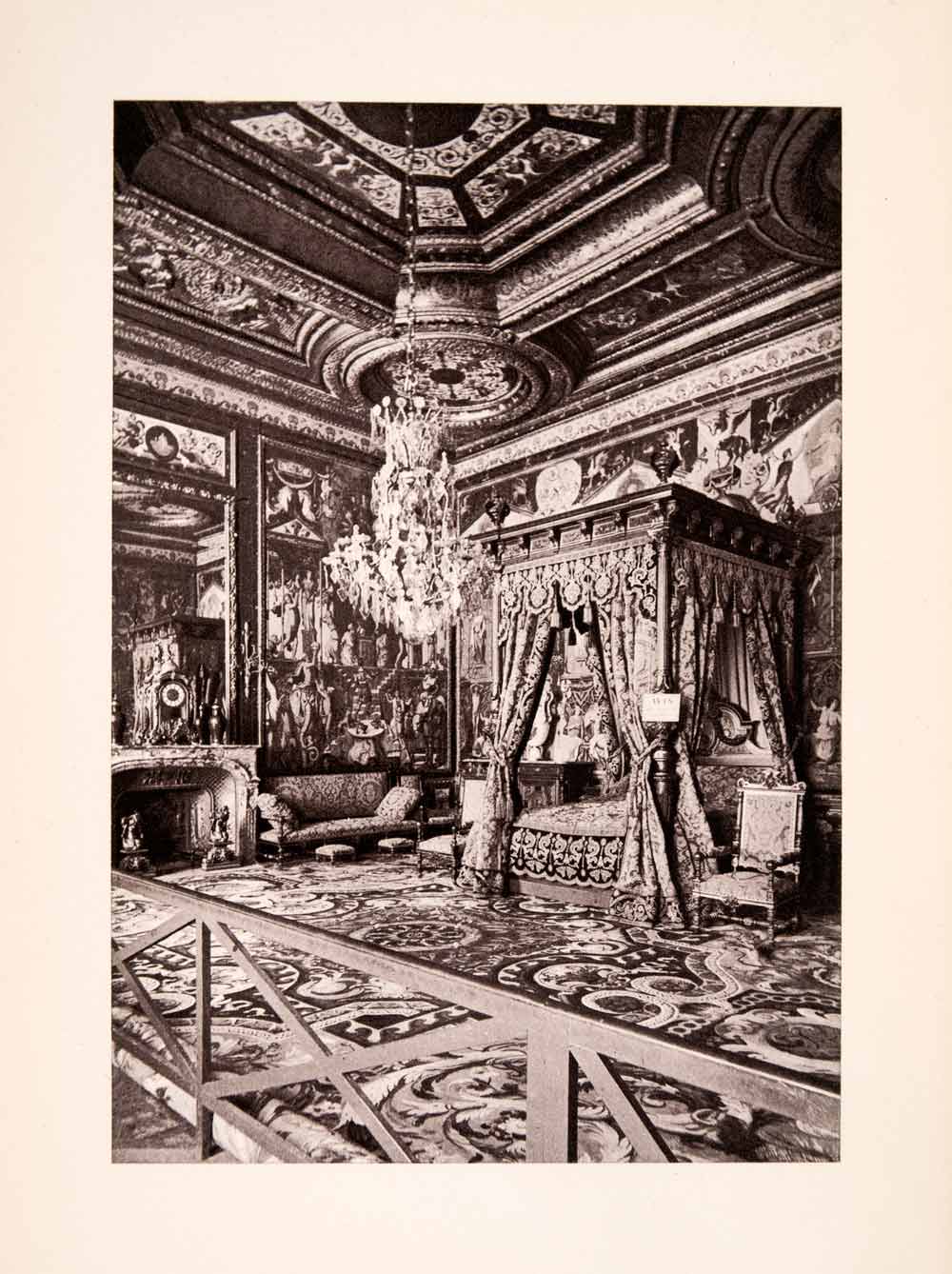 1904 Photogravure Bedroom Anne Austria Fontainebleau Interior Chandelier XGKA7