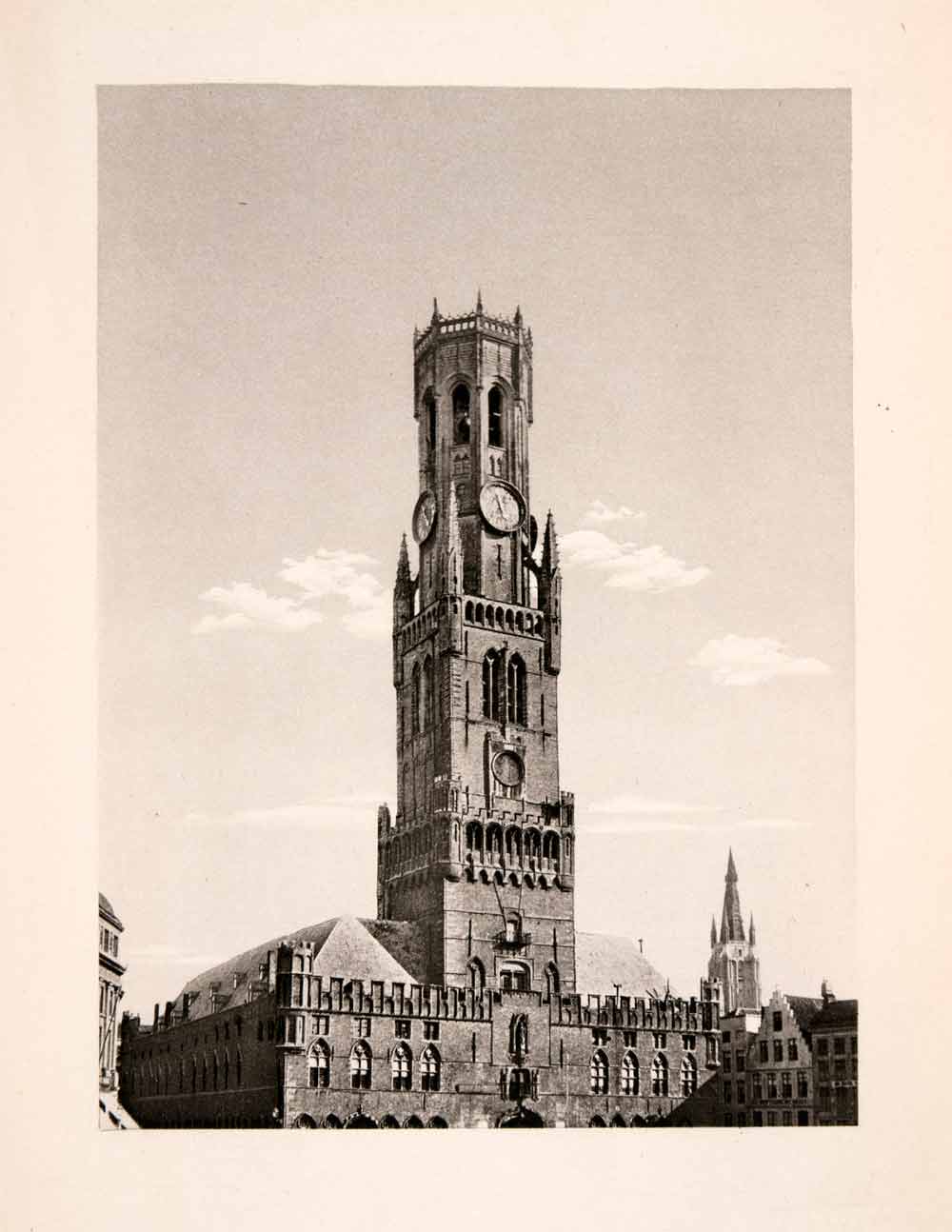 1904 Photogravure Belfry Bruges Medieval Clock Octagonal Historical XGKA7