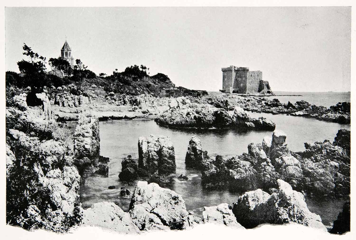 1902 Print Chateau St Honorat Cannes French Riviera Monastery Church XGKB3