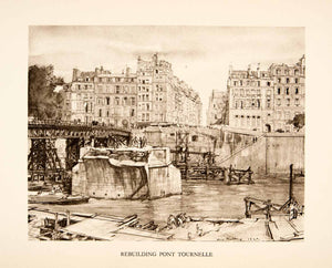 1926 Photolithograph Henry Rushbury Art Pont Tournelle Bridge Construction XGKB4