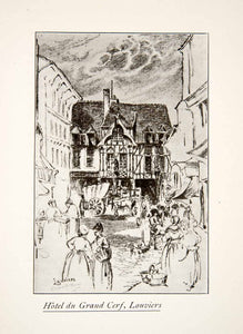 1925 Print Hotel du Grand Cerf Louviers Normandy France Blanche McManus XGKB6