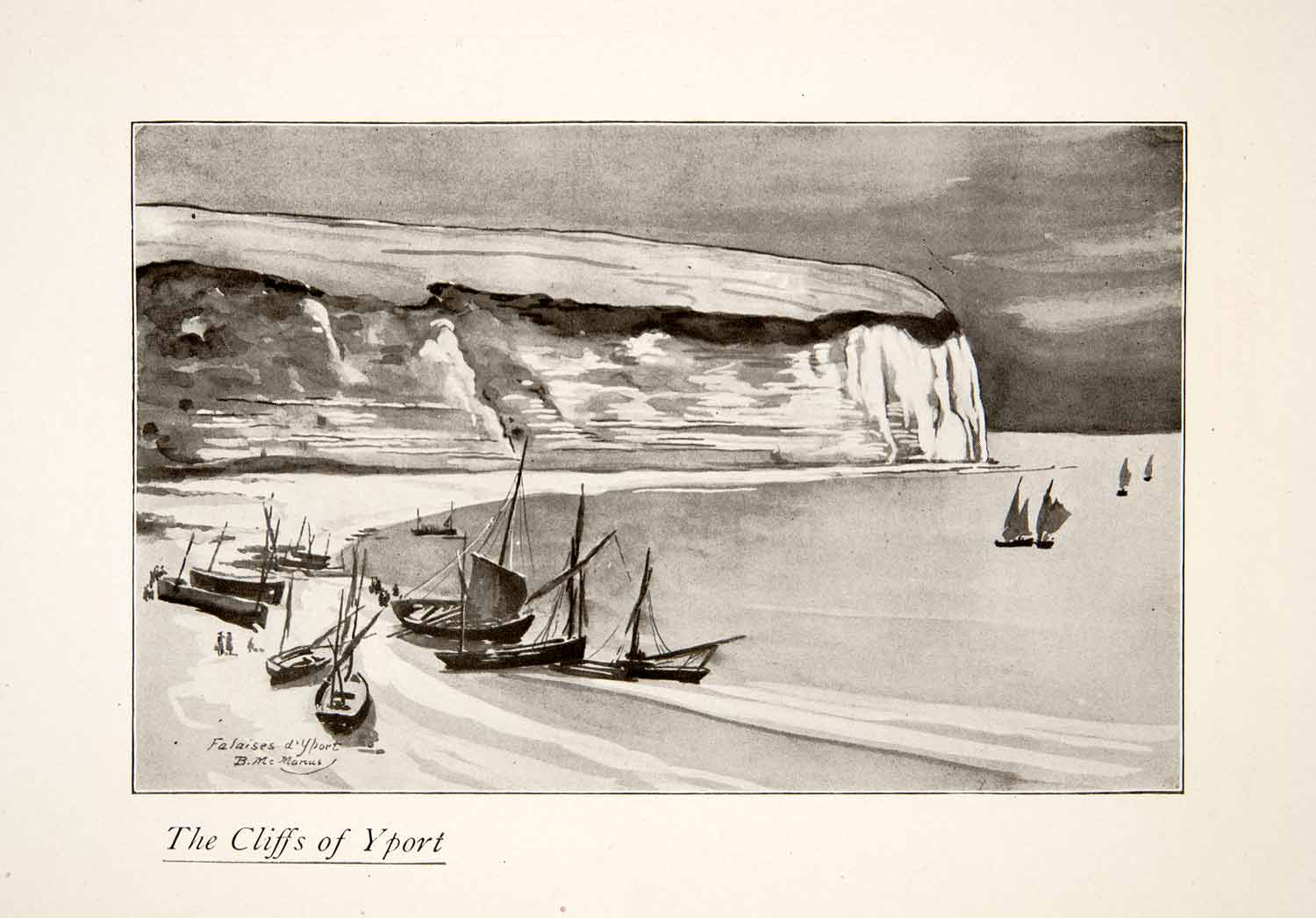 1925 Print Yport Normandy France Harbor Ships Boat Landscape Blanche XGKB6