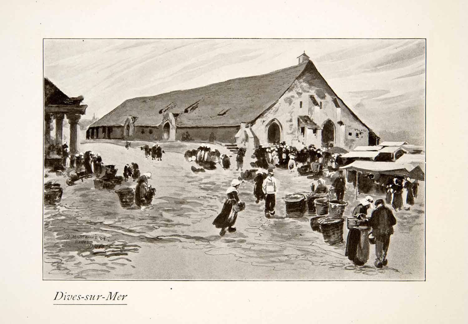 1925 Print Dives-sur-Mer Normandy France Cityscape Market Bazaar McManus XGKB6