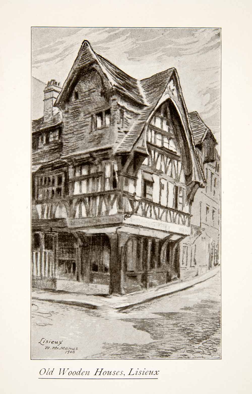 1925 Print Lisieux Normandy France Wooden House Architecture Blanche XGKB6