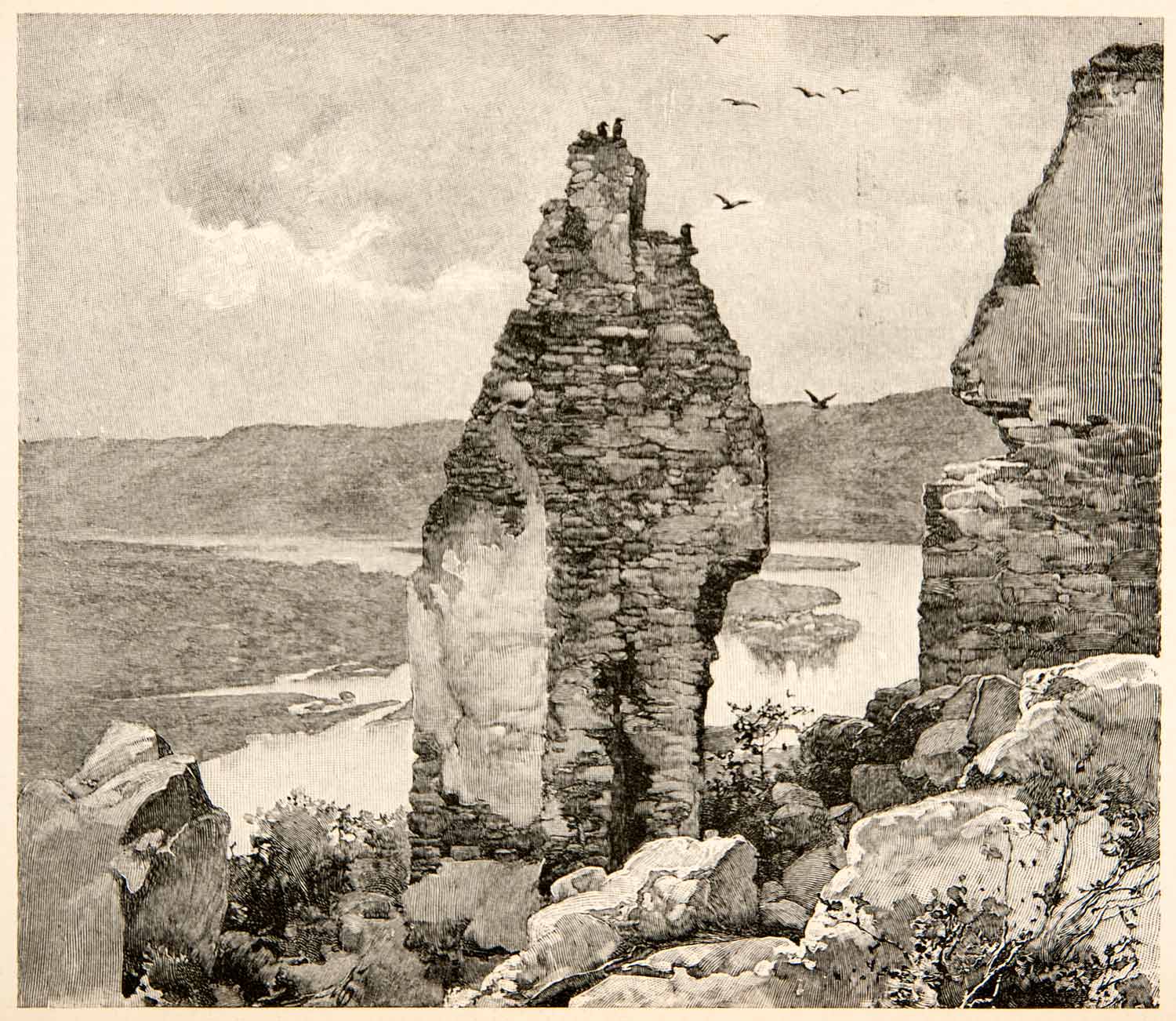1893 Wood Engraving Ruins Masonry Durrenstein Austria South Tyrol Valley XGKB7