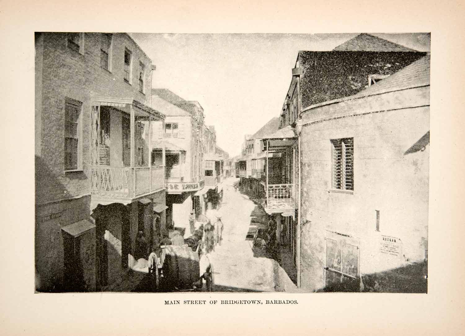 1901 Print Barbados Bridgetown Street Scene Wagon Balcony Caribbean View XGKB9