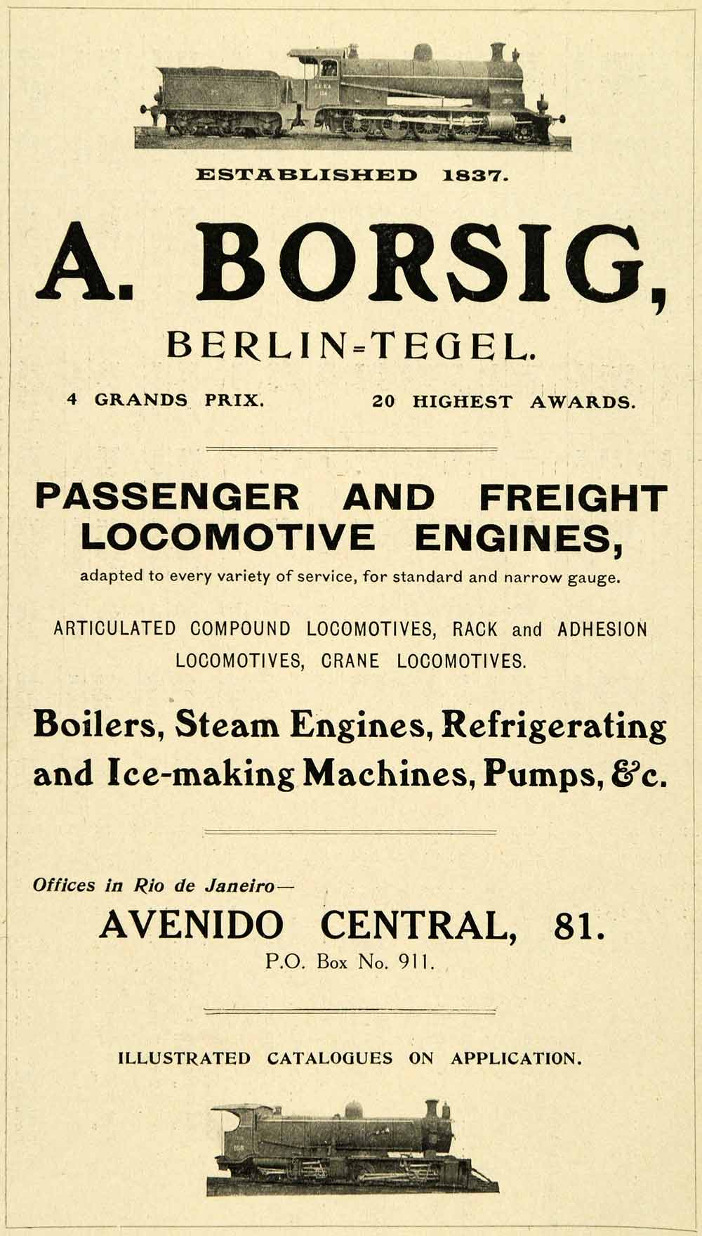1909 Ad A Borsig Berlin Freight Locomotive Engines Railway Railroad Brazil XGL2