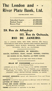 1909 Ad London River Plate Bank Financial Banking Rua da Quitanda Rio de XGL2