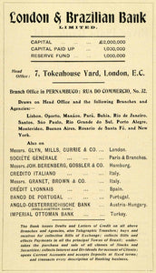 1909 Ad London Brazilian Bank Tokenhouse Yard London Banking Institution XGL2