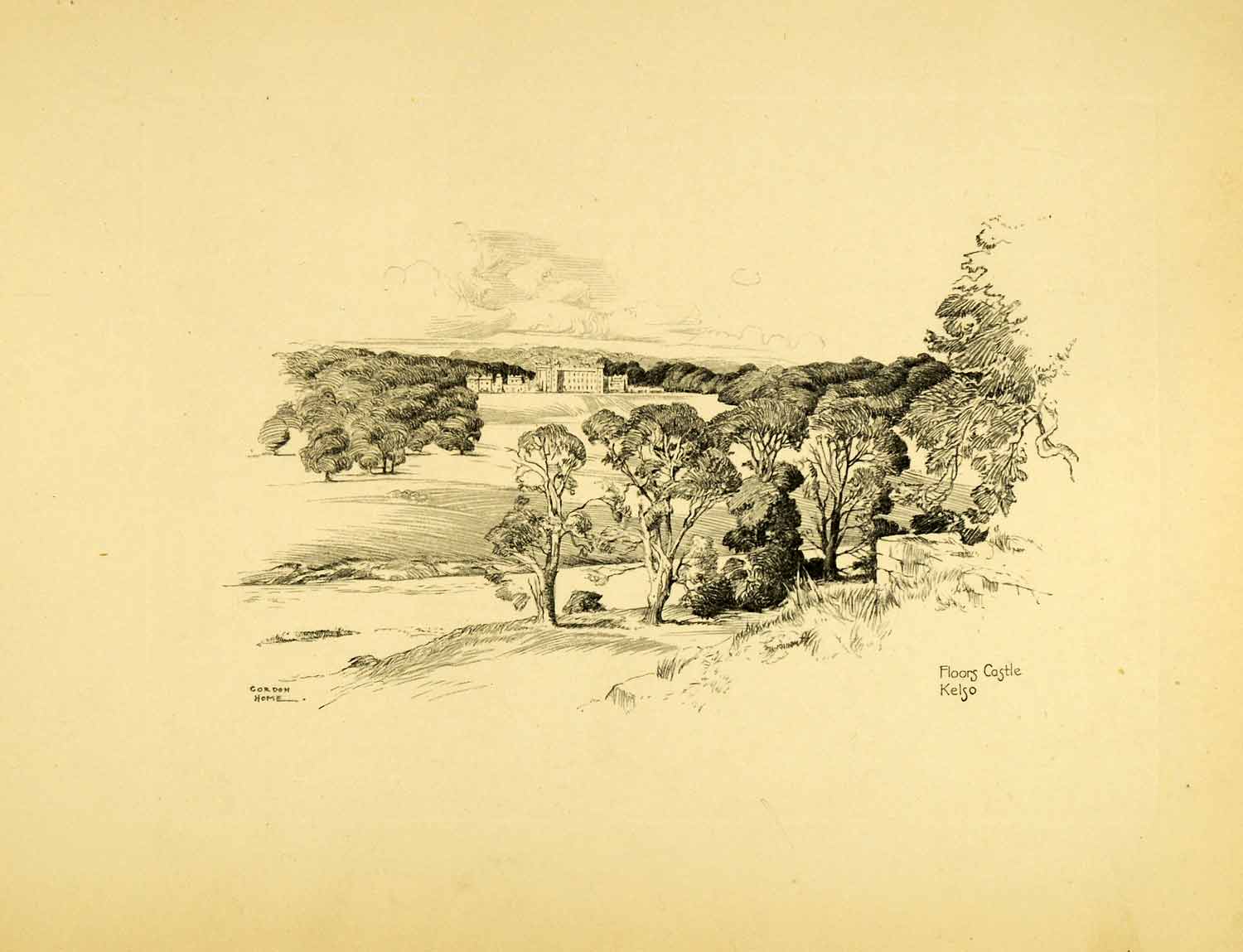 1927 Print Ancient Floors Castle Kelso Scotland Landscape Gordon Home XGL3