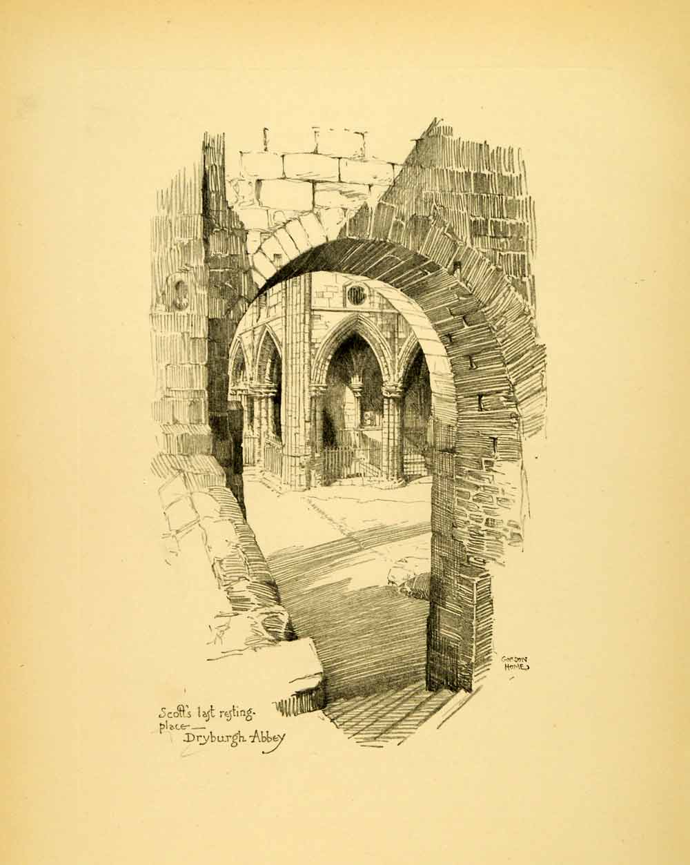 1927 Print Ancient Dryburgh Abbey Church Architecture Gordon Home Religious XGL3