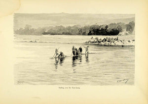 1898 Wood Engraving Raft Nam-Lang River Burma Myanmar Landscape Douli XGL4