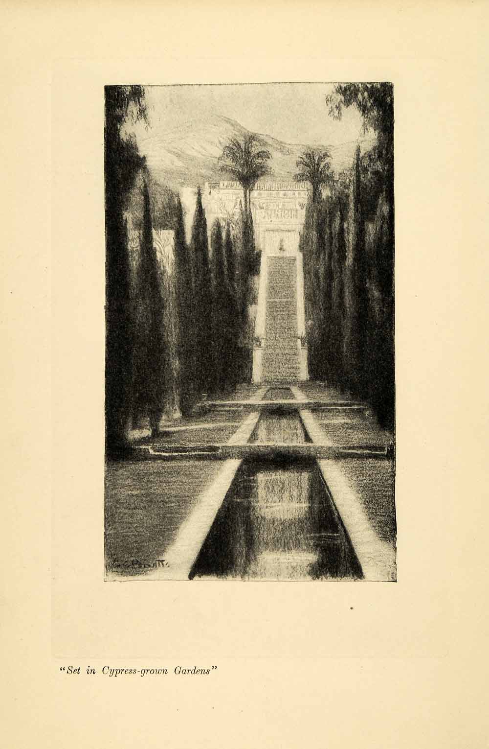 1910 Print Ernest Clifford Peixotto Floral Art Formal Cypress Gardens XGL6