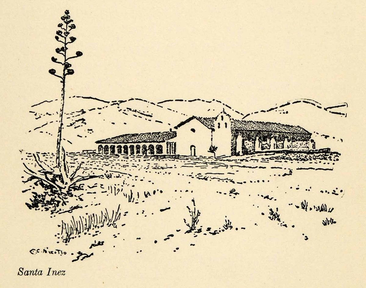 1910 Print Historic Santa Ines Spanish Mission California Ernest Peixo ...