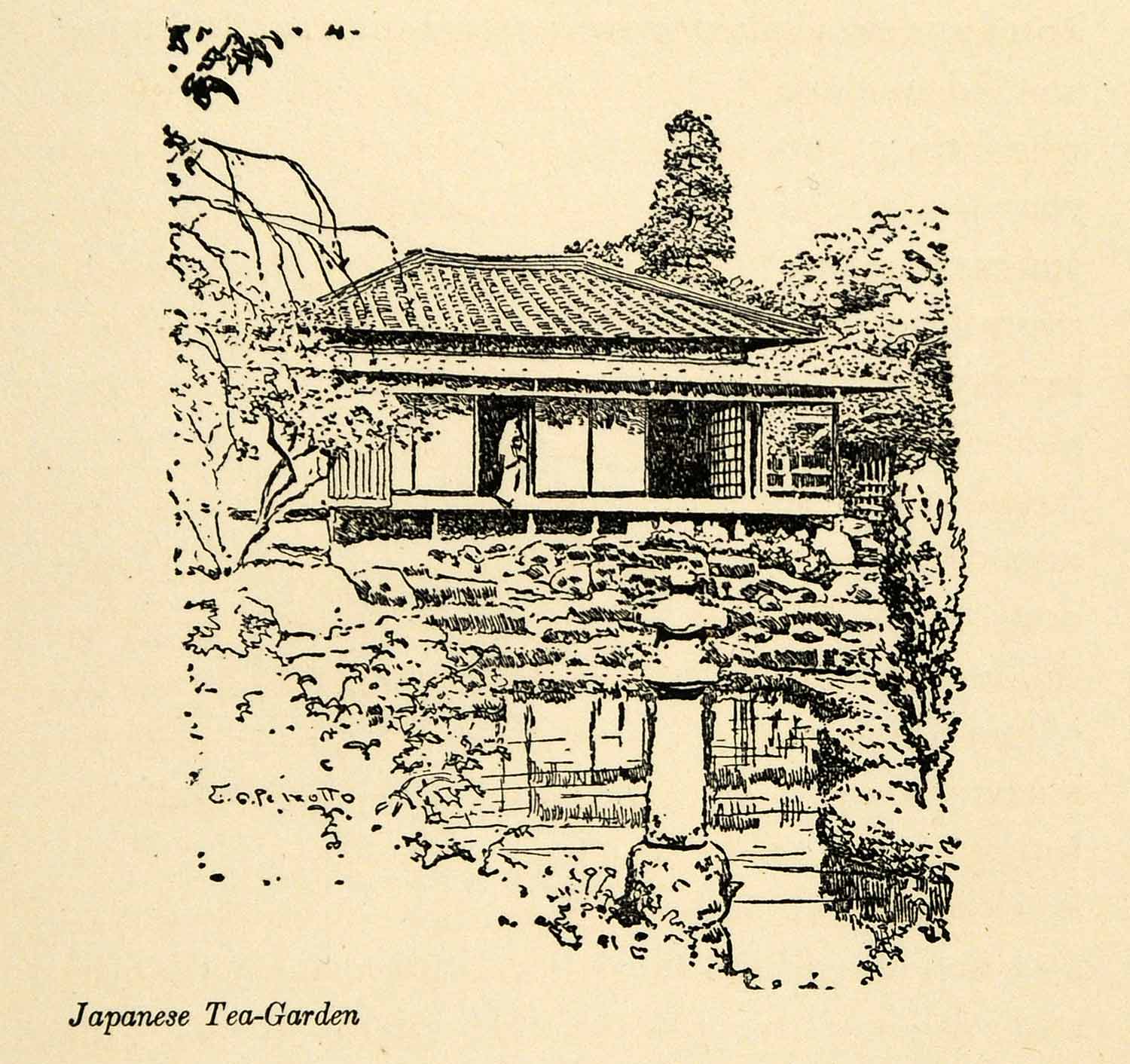 1910 Print Japanese Tea Garden Golden Gate Park San Francisco Peixotto XGL6