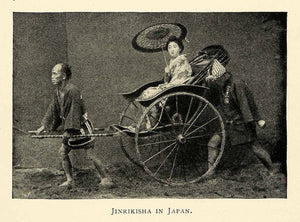 1898 Print Japanese Rickshaw Paper Umbrella Kimono Alternative XGL7