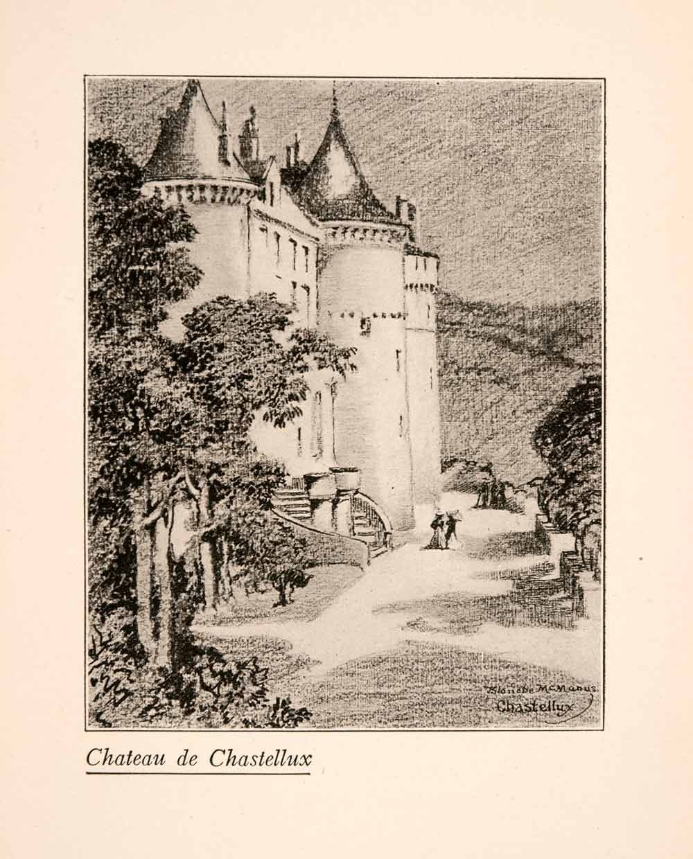 1929 Print Blanche McManus Chateau de Chastellux France Architecture XGLA1