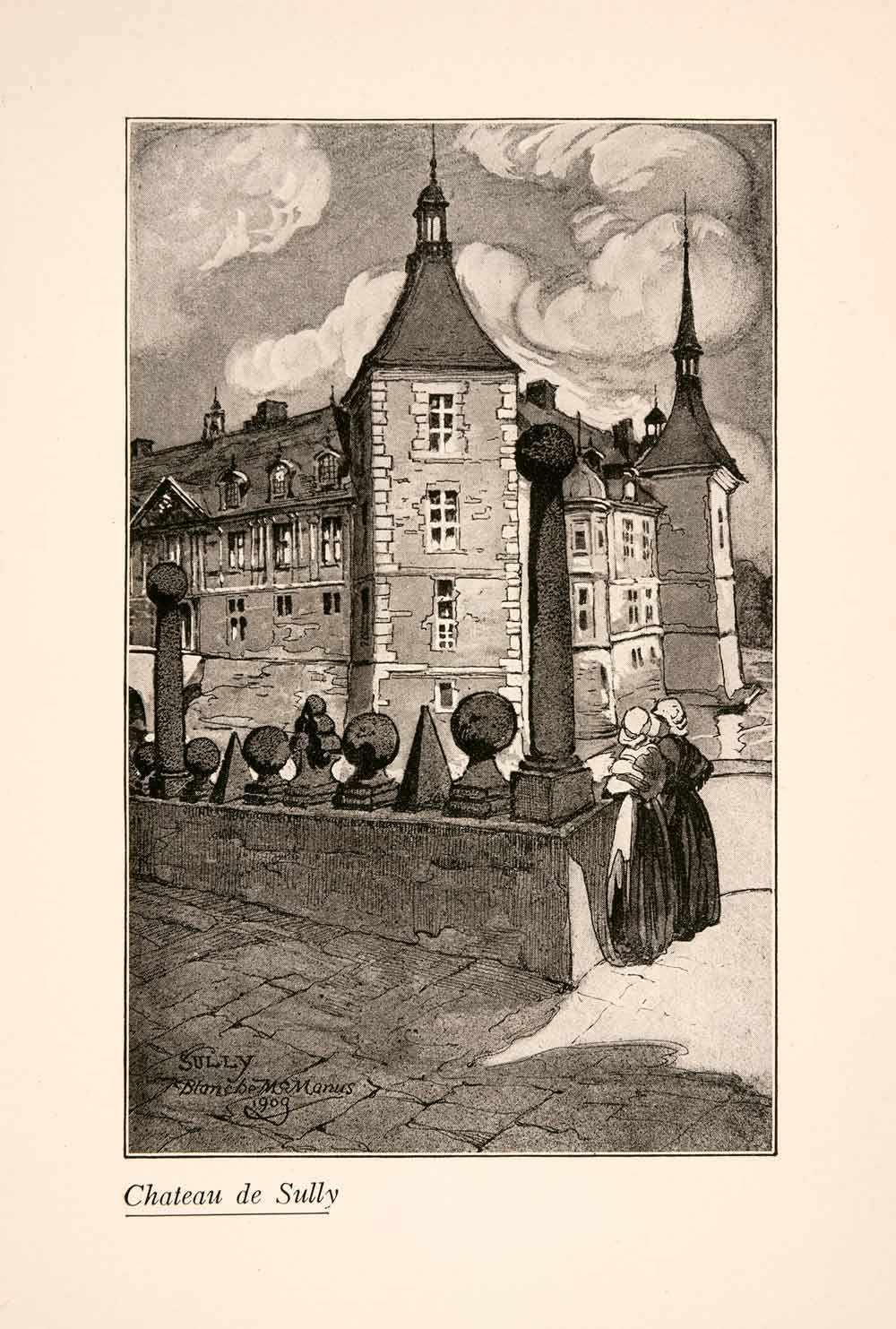 1929 Print Blanche McManus Chateau Sully France Architecture Historic XGLA1