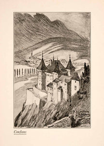 1929 Print Conflans Blanche McManus Castle Seine Oise France Illustration XGLA1