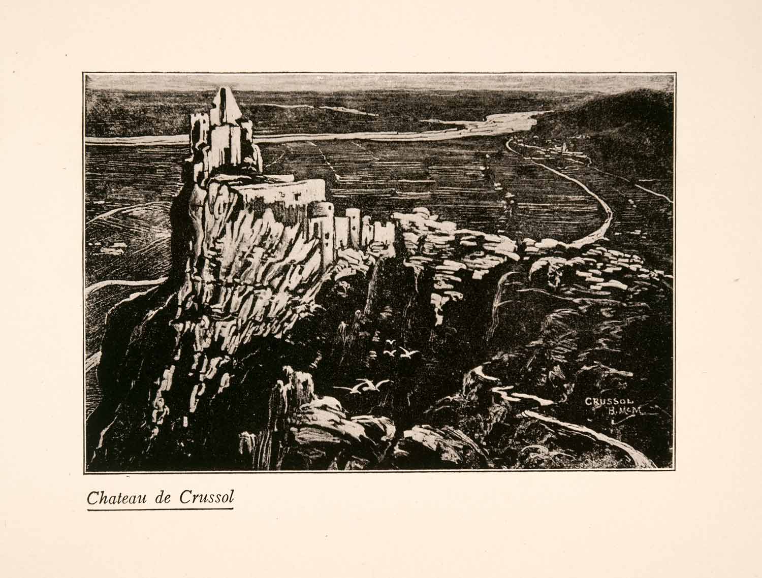 1929 Print Blanche McManus Chateau de Crussol France Architecture Historic XGLA1