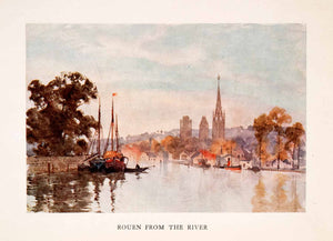 1907 Color Print Herbert Marshall Rouen Seine Cathedral Boat Skyline XGLA2
