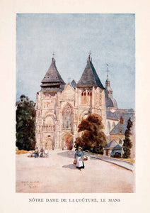 1907 Color Print Herbert Marshall Notre Dame Couture Le Mans Church XGLA2
