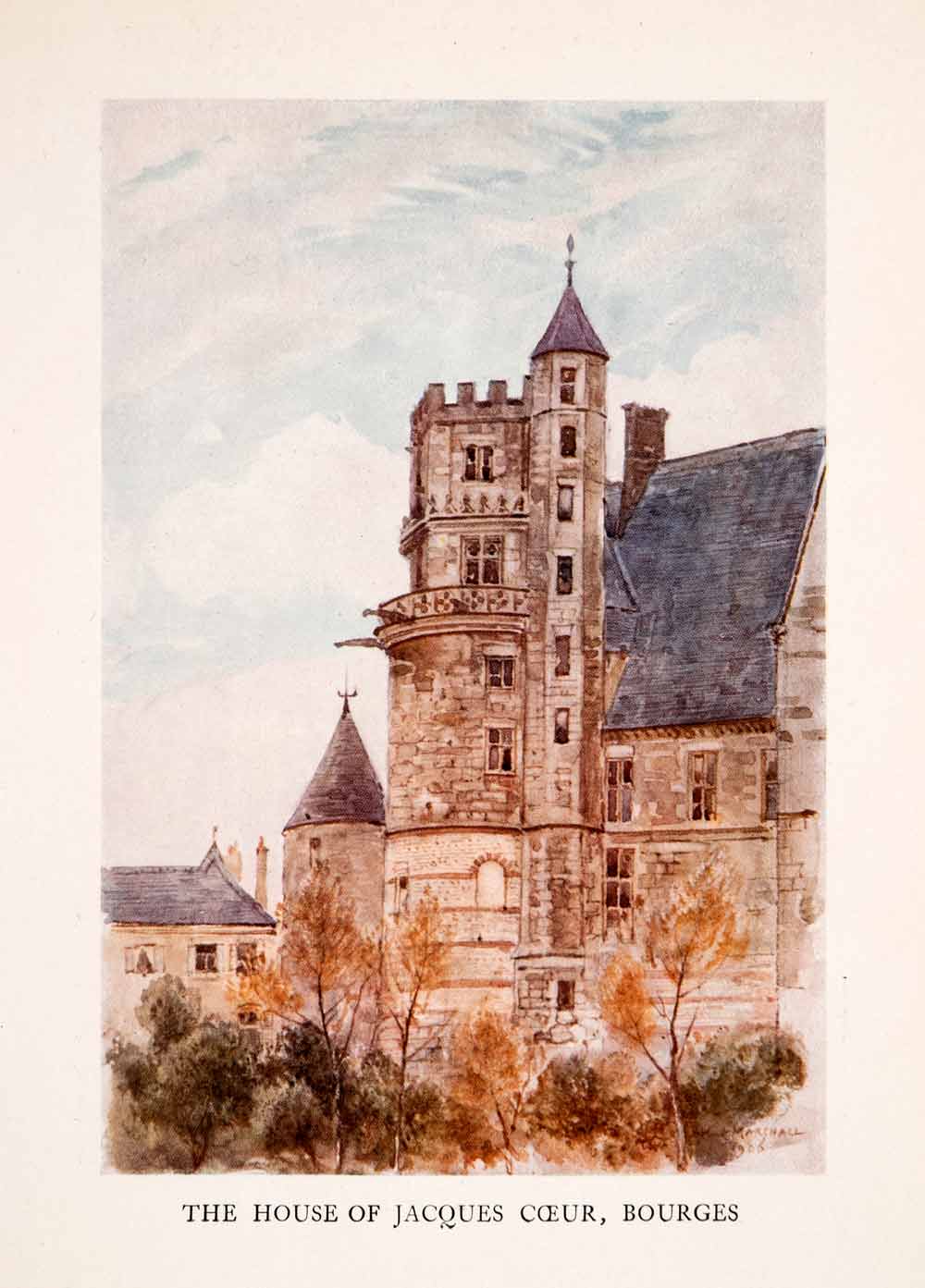 1907 Color Print House Jacques Coeur Bourges France Medieval Herbert XGLA2